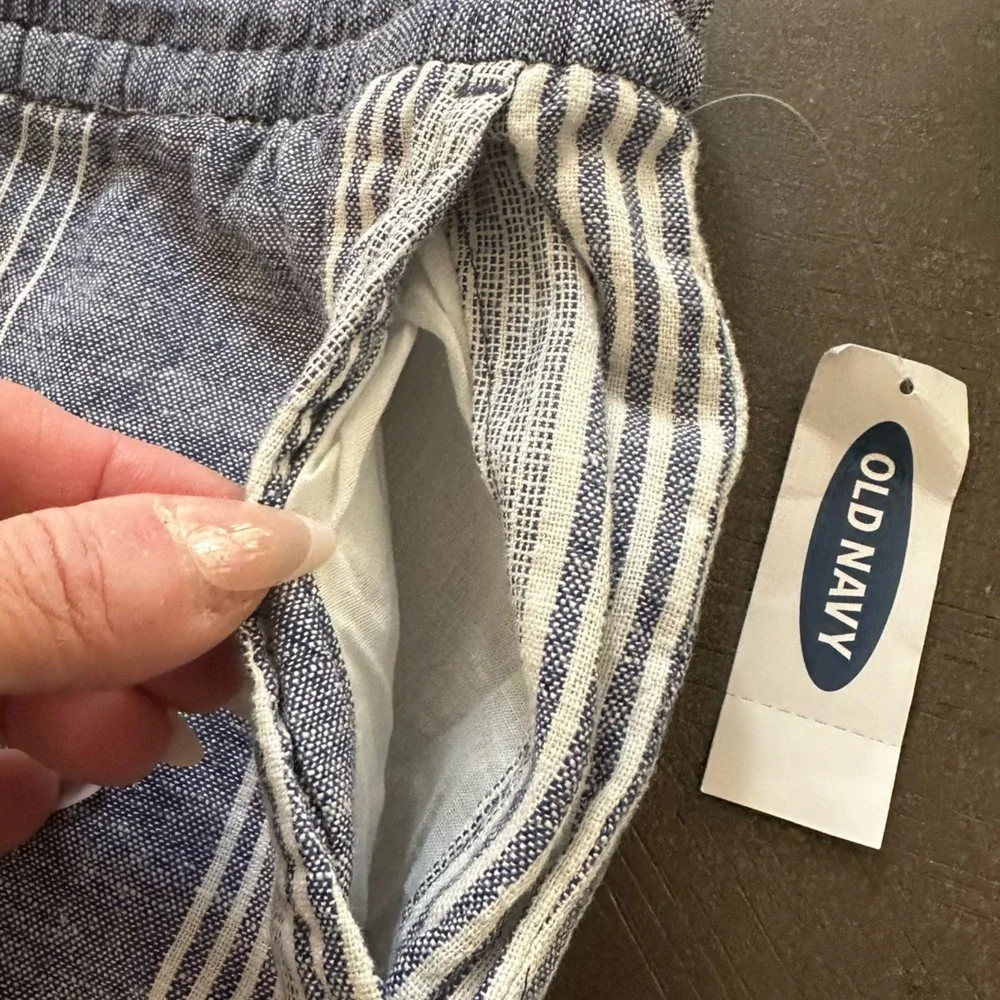 Old Navy Wide Leg Blue White Striped Linen Pants NWT Stretch Waist Size … - Picture 10 of 16
